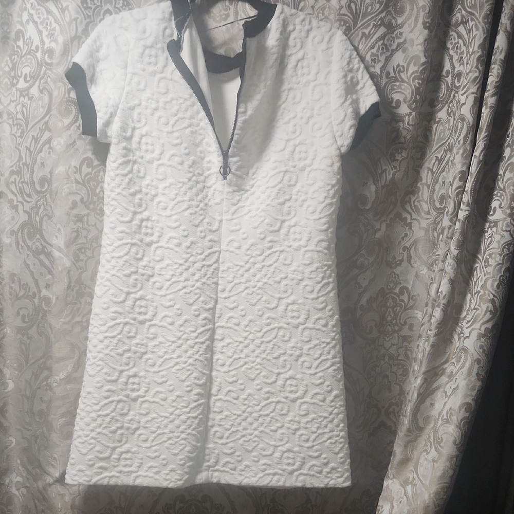 Zara White and Black Textured Mini Dress